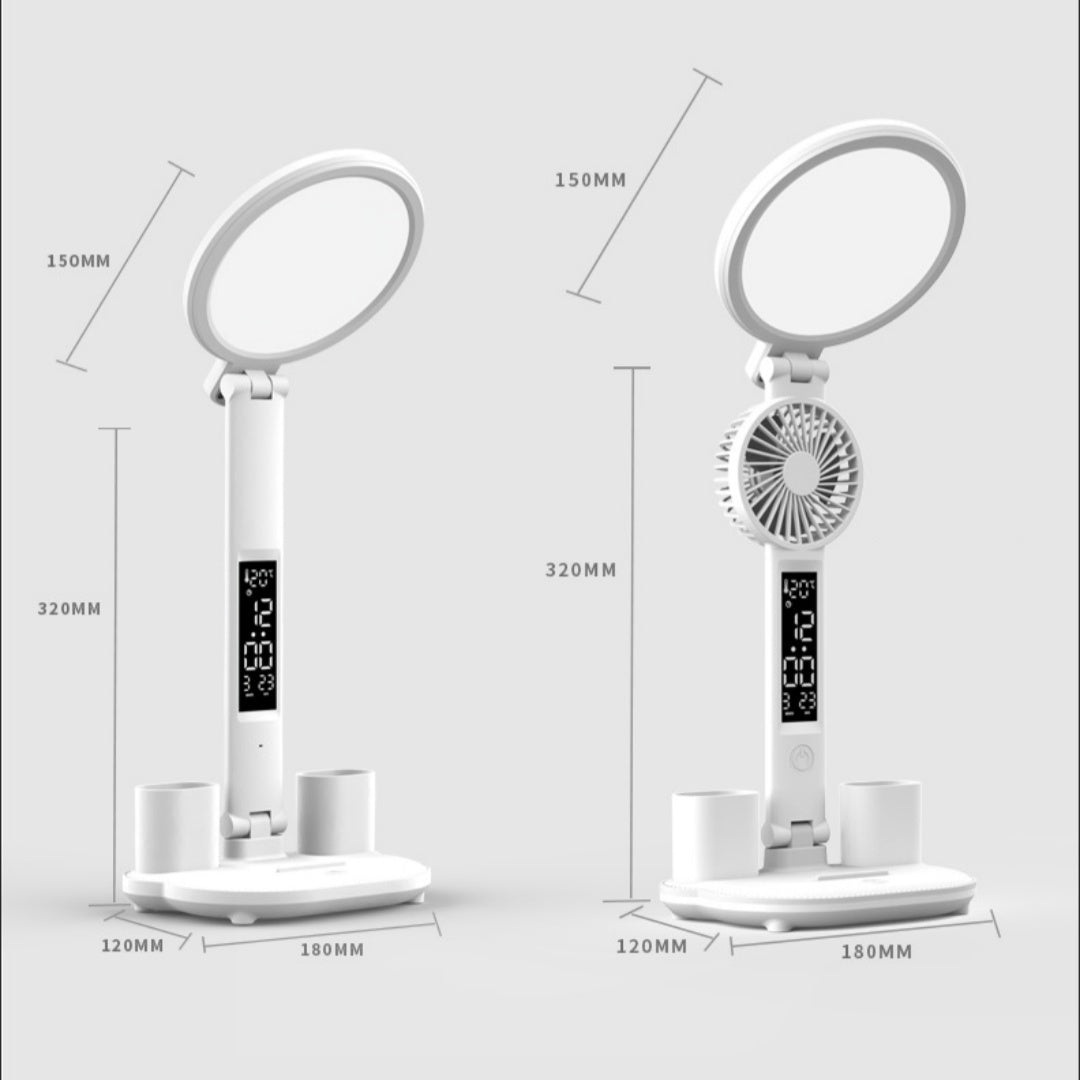LED Clock Table Lamp USB Chargeable Dimmable Desk Lamp Plug-in LED Fan Light Foldable Eye Protection Reading Night Light™
