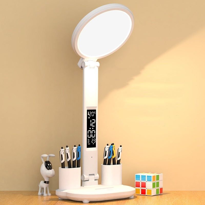 LED Clock Table Lamp USB Chargeable Dimmable Desk Lamp Plug-in LED Fan Light Foldable Eye Protection Reading Night Light™
