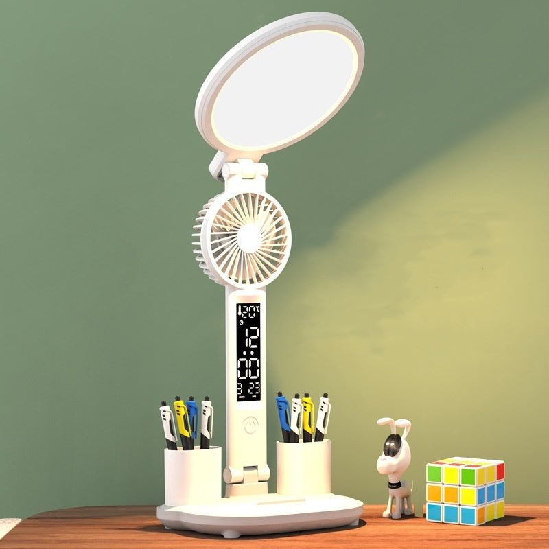 LED Clock Table Lamp USB Chargeable Dimmable Desk Lamp Plug-in LED Fan Light Foldable Eye Protection Reading Night Light™