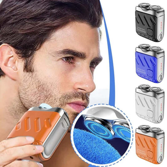 Portable Rotary Dual Ring Electric Shaver – Rechargeable Mini Travel Razor with Double Floating Magnetic Blades